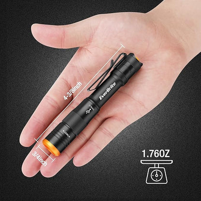 EverBrite Mini Pen Light, Rechargeable Pocket Pen Flashlight with USB C Cable, 4 Light Modes, 300 Lumens Small Flashlight with Clip for Inspection, Repair, Outdoors, Emergency, Black