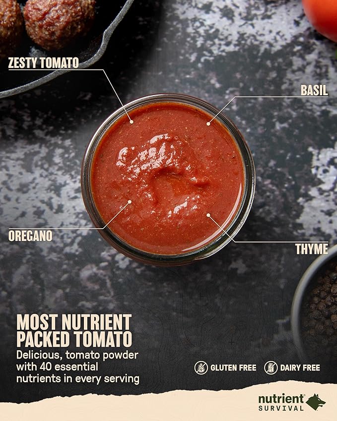 Nutrient Survival Tomato Powder, Powdered Vitamin Tomato (30 Servings) Emergency Food Supply & Camping Supplies for Soups, Sauces, Meatloaf, 40 Nutrients, Shelf Stable up to 25 Years, One Can