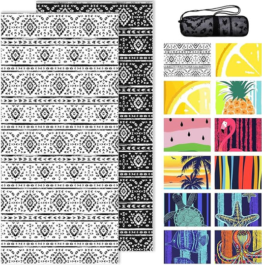 Bnuitland Black and White Boho Pattern Beach Towel (35X75 inches), Oversized Quick Dry Absorbent Sand Free, Cute Towels for Travel Swimming Pool Picnic, 90% Polyester and 10% Polyamide