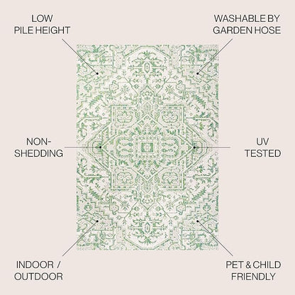 JONATHAN Y SMB105G-9 Estrella Bohemian Medallion Textured Weave Indoor Outdoor Area-Rug, Coastal Traditional Easy-Cleaning,Bedroom,Kitchen,Backyard,Patio,Non Shedding, 9 X 12, Green/Cream