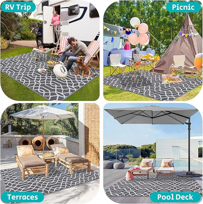 HEBE Outdoor Rug 6'x9' for Patios Waterproof Clearance Reversible Patio Mat Plastic Straw Rug RV Camping Mat Outside Area Rug Carpet for Camping RV,Porch,Deck,Balcony,Camper,Backyard