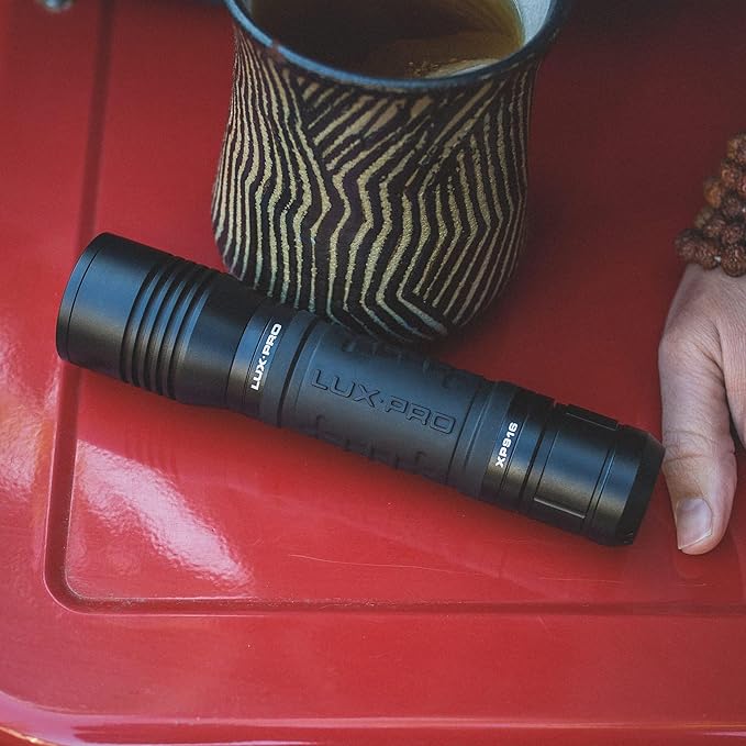LUXPRO Pro Series 800 Lumen LED Rechargeable Flashlight - Features Patented TackGrip with Aircraft-Grade Aluminum and LPE Optics - Camping Accessories with Micro USB Charge Port - Batteries Included