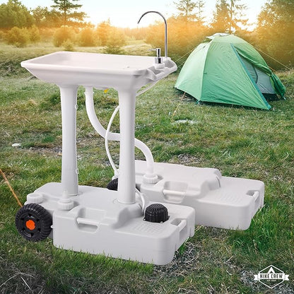 Hike Crew XL Portable Camping Sink & Waste Tank | Extra Large Hand Washing Station with 8 Gal Capacity, Hands-Free Foot Pump, Faucet, Soap Dispenser & Towel Rack | Includes 10 Gal Travel Waste Tank
