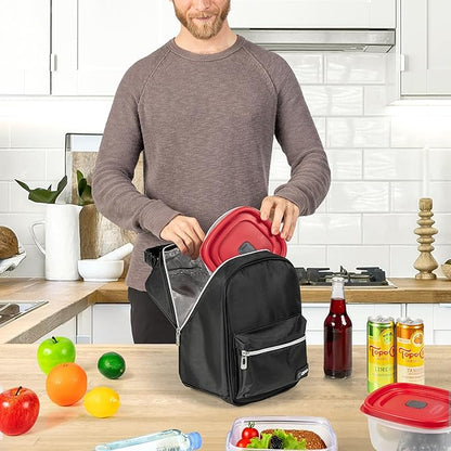 opux Lunch Box for Girls Boys Kids, Insulated Leakproof Lunch Bag, Reusable Teen Lunch Boxes for School, Medium Large lunchbox for Women Men Adult for Work with Front Back Pocket (Black)