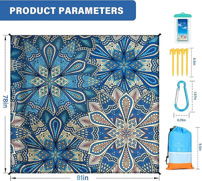 Beach Blanket Oversized Extra Large 78" X 81",Waterproof Sandproof Beach Blanket 1-7 Adults Lightweight Durable for Travel Camping Hiking Picnic