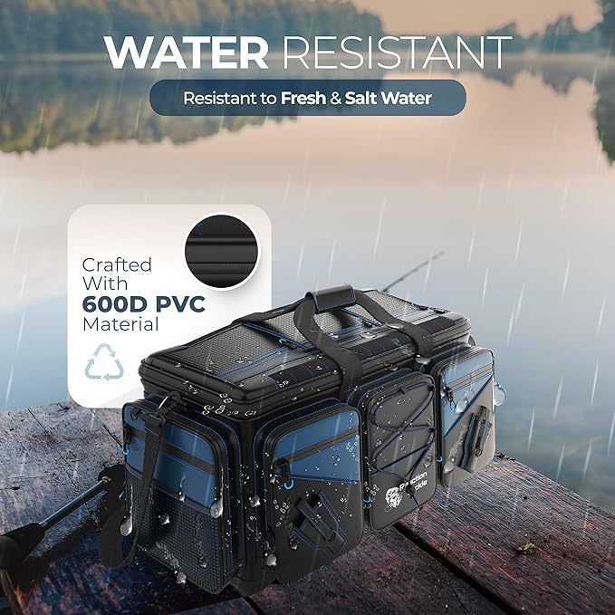 Reaction Tackle Fishing Tackle Bag – Salt Water Resistant Fishing Bag, 1000D PVC Waterproof Material, Tackle Box Organizer with Dividers for 3600 or 3700 Trays (Small, Medium, Backpack only fit 3600)