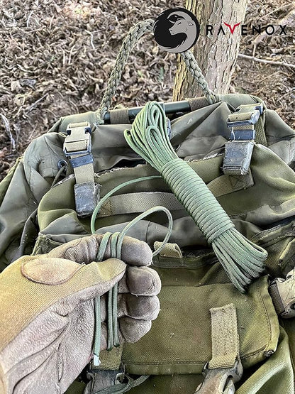 Ravenox Type III 550 Paracord | Genuine Military 550 Cord (Camo Green)(25 FT)| 7 Inner Strand, 100% Twisted Nylon Cordage | Parachute Cord Rope for Military, Survival, Outdoor Recreation | Made in USA
