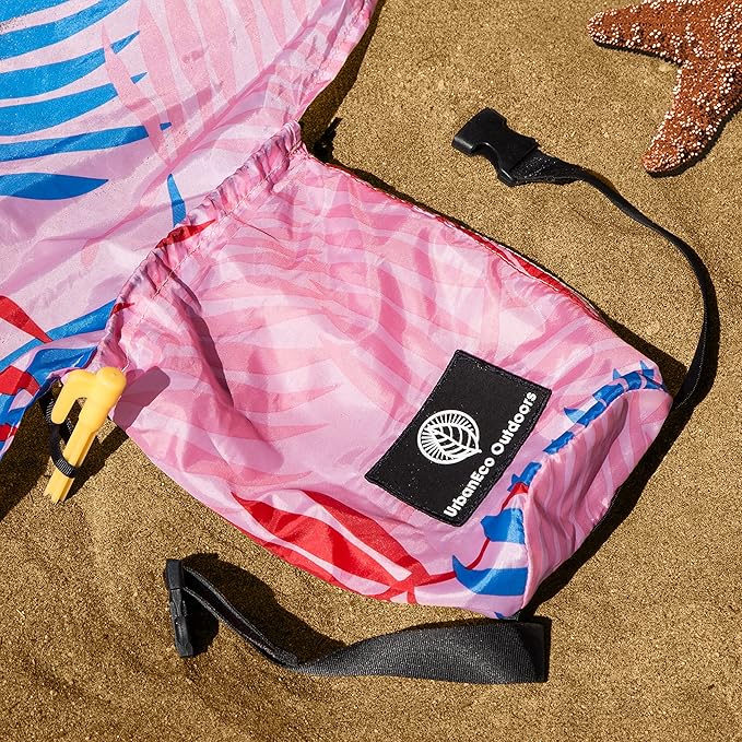 Lightweight Beach Blanket - Oversized 107" x 77" - Waterproof Sandproof - Double Anchored for Fun Leisure Beach Blanket - with Stake and Pouch - Durable Sand Beach Mat