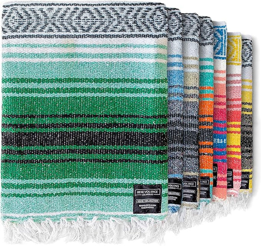 Benevolence LA Authentic Handwoven Mexican Blanket, Yoga Blanket - Perfect Outdoor Picnic Blanket, Beach Blanket, Camping Blanket, Equestrian Saddle Blanket, Serape Blanket 50x70 inches - 1 Blanket