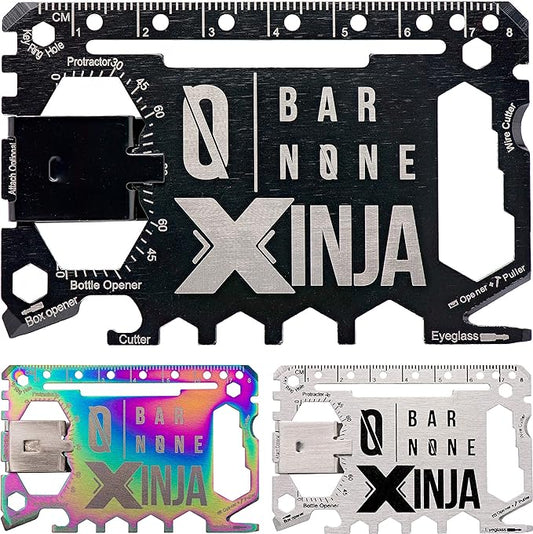 50 in 1 Credit Card Multitool Wallet Multi Tool Money Clip Clips Xtreme Ninja EDC Gerber Leatherman Knives Utility Knife Slim Wallets Minimalist Survival Everyday Carry | BAR NONE Xinja… (1, Black)