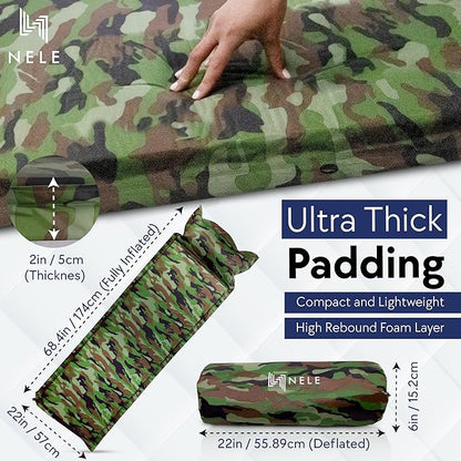 NELE Self Inflating Sleeping Pad 2inch Lifestyle Pad (Camouflage Green)