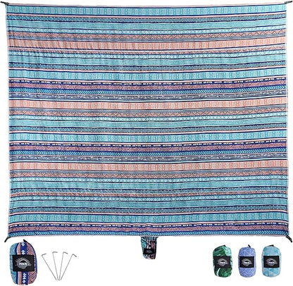 Makai – Lightweight Sheet Style Beach Blanket, Sand Dosen't Stick, Extra Large 8’ x 9’, Compact Strong Parachute Nylon Beach Mat, Stays Cool, Quick Drying, Multifunctional