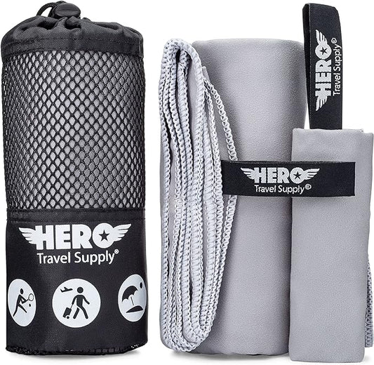 Hero Travel Supply Microfiber Large Beach Towel Compact for Travel (Grey, 24 x 48)