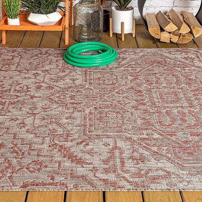 JONATHAN Y SMB105A-3 Estrella Bohemian Medallion Textured Weave Red/Taupe 3 ft. x 5 ft. Indoor/Outdoor Area Rug Coastal, Traditional, Transitional, Perfect for Backyard, Patio, Porch