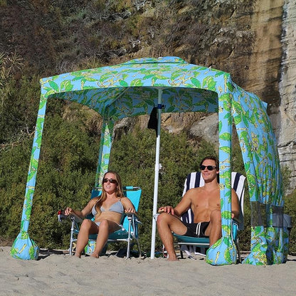 AMMSUN Beach Cabana, 6.2'×6.2' Beach Canopy, Easy Set up and Take Down, Cabana Tent with Sand Pockets, Instant Sun Shade with Side Wall, Banana