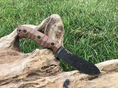 ESEE James Gibson Designed JG5 Nessmuk Fixed Blade Knife w/Sculpted Micarta Handles, Black Oxide Finish, and Brown Leather Pouch Sheath (Brown Sculpted Micarta)