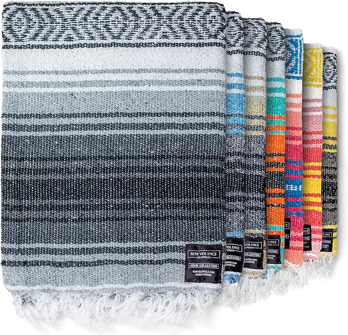 Benevolence LA Authentic Handwoven Mexican Blanket, Yoga Blanket - Perfect Outdoor Picnic Blanket, Beach Blanket, Camping Blanket, Equestrian Saddle Blanket, Serape Blanket 50x70 inches - 1 Blanket