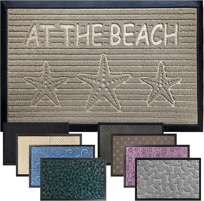 GORILLA GRIP 100% Waterproof All-Season WeatherMax Doormat, Durable Natural Rubber, Stain and Fade Resistant, Low Profile, Indoor Outdoor Door Mats, Easy Clean Patio Entrance Mat, 17x29, Sand Beach