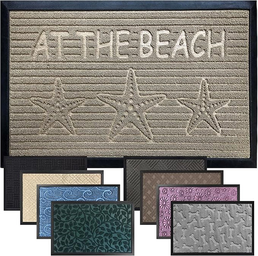 GORILLA GRIP 100% Waterproof All-Season WeatherMax Doormat, Durable Natural Rubber, Stain and Fade Resistant, Low Profile, Indoor Outdoor Door Mats, Easy Clean Patio Entrance Mat, 17x29, Sand Beach