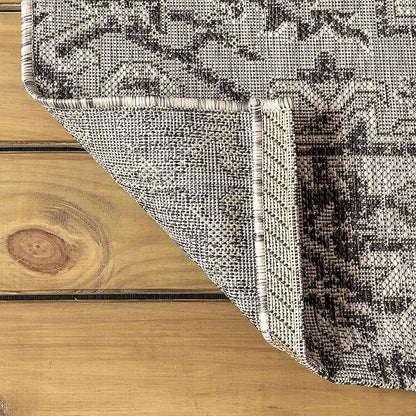 JONATHAN Y SMB105D-3SQ Estrella Bohemian Medallion Textured Weave Black/Gray 3' Square Indoor/Outdoor Area Rug, Pet Friendly, Non-Shedding, Stain Resistant, Easy-Cleaning for Backyard, Patio, Porch