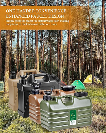 3 Gallon Water Jug, Thickened BPA Free Outdoor Camping Green Water Container Storage, Press Faucet Design Portable Water Tank, Emergency Overlanding Gear for Picnicking