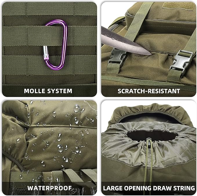 70L Camping Hiking Military Tactical Backpack Outdoor Water-Repellent Adjustable Sport Bags