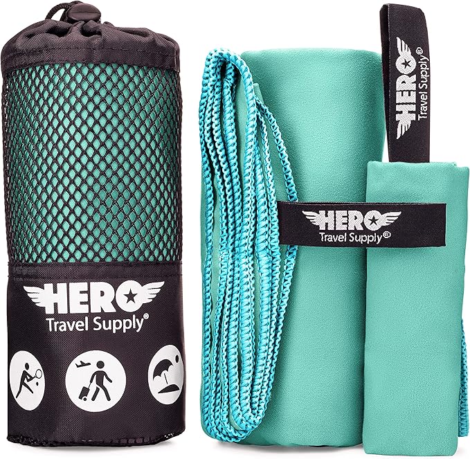 Hero Microfiber Towel for Travel, Camping, Beach, Gym – 24” X 48” (Includes Bonus Washcloth)