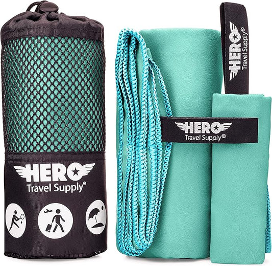 Hero Microfiber Towel for Travel, Camping, Beach, Gym – 24” X 48” (Includes Bonus Washcloth)