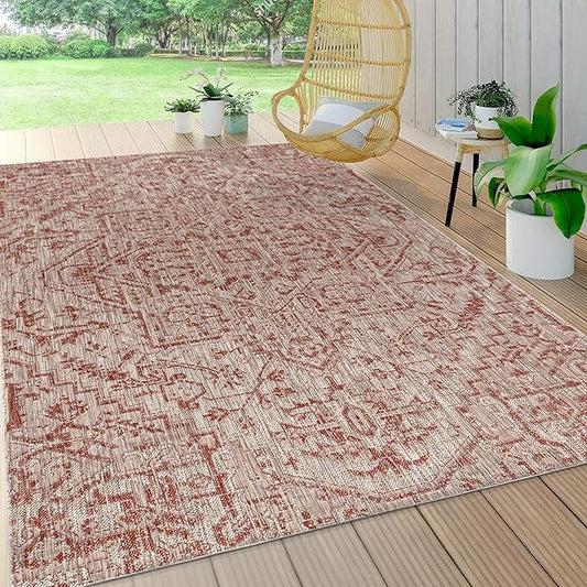 JONATHAN Y SMB105A-3 Estrella Bohemian Medallion Textured Weave Red/Taupe 3 ft. x 5 ft. Indoor/Outdoor Area Rug Coastal, Traditional, Transitional, Perfect for Backyard, Patio, Porch