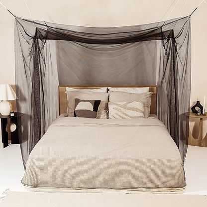 Black Mosquito Net for Single to King-Sized Beds – 2 Side Openings & 6 Hanging Loops – Decorative Rectangular Shape for Home & Travel – Bed Canopy Hanging Kit & Carrying Bag Included