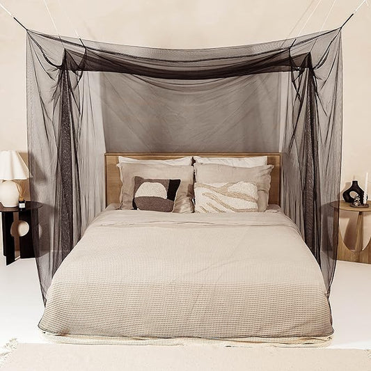 Black Mosquito Net for Single to King-Sized Beds – 2 Side Openings & 6 Hanging Loops – Decorative Rectangular Shape for Home & Travel – Bed Canopy Hanging Kit & Carrying Bag Included