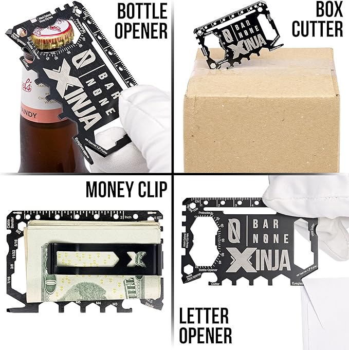 50 in 1 Credit Card Multitool Wallet Multi Tool Money Clip Clips Xtreme Ninja EDC Gerber Leatherman Knives Utility Knife Slim Wallets Minimalist Survival Everyday Carry | BAR NONE Xinja… (1, Black)