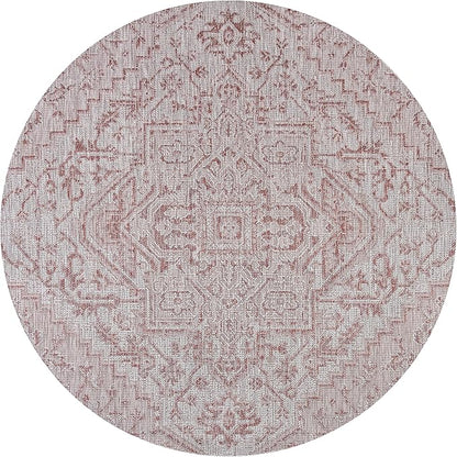 JONATHAN Y SMB105A-4R Estrella Bohemian Medallion Textured Weave Red/Taupe 4' Round Indoor/Outdoor Area Rug, Pet Friendly, Non-Shedding, Stain Resistant, Easy-Cleaning for Backyard, Patio, Porch