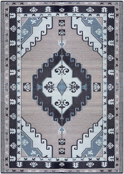 BalajeesUSA Outdoor Rug - 6x9 feet, Blue, Grey, Reversible, Portable, Duarable, Waterproof, Plastic straw patio rugs, Large RV camper mat 140
