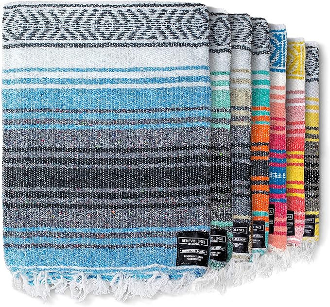 Benevolence LA Authentic Handwoven Mexican Blanket, Yoga Blanket - Perfect Outdoor Picnic Blanket, Beach Blanket, Camping Blanket, Equestrian Saddle Blanket, Serape Blanket 50x70 inches - 1 Blanket