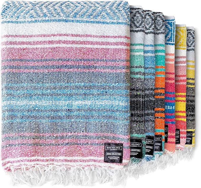 Benevolence LA Authentic Handwoven Mexican Blanket, Yoga Blanket - Perfect Outdoor Picnic Blanket, Beach Blanket, Camping Blanket, Equestrian Saddle Blanket, Serape Blanket 50x70 inches - 1 Blanket