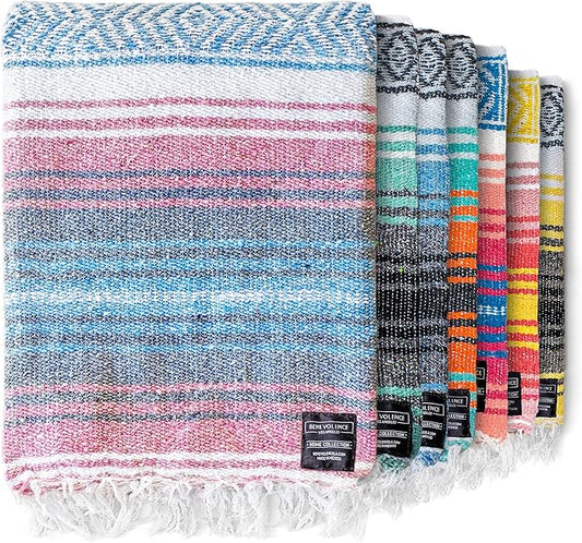 Benevolence LA Authentic Handwoven Mexican Blanket, Yoga Blanket - Perfect Outdoor Picnic Blanket, Beach Blanket, Camping Blanket, Equestrian Saddle Blanket, Serape Blanket 50x70 inches - 1 Blanket