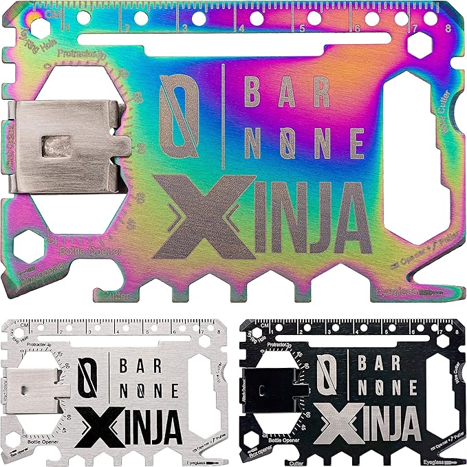 50 in 1 Credit Card Multitool Wallet Multi Tool Money Clip Clips Xtreme Ninja EDC Gerber Leatherman Knives Utility Knife Slim Wallets Minimalist Survival Everyday Carry | BAR NONE Xinja, Rainbow