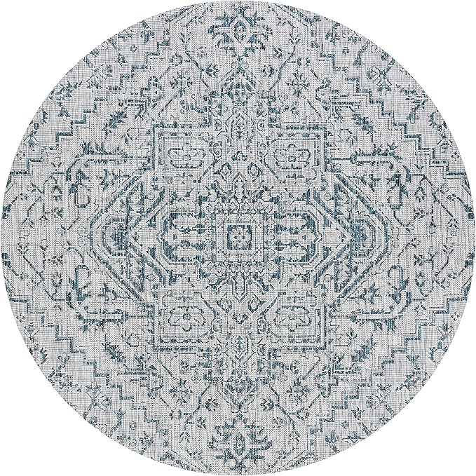 JONATHAN Y SMB105C-6R Estrella Bohemian Medallion Textured Weave Teal/Gray 6' Round Indoor/Outdoor Area Rug, Pet Friendly, Non-Shedding, Stain Resistant, Easy-Cleaning for Backyard, Patio, Porch