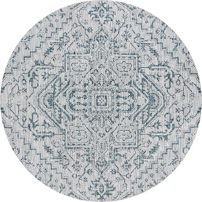 JONATHAN Y SMB105C-6R Estrella Bohemian Medallion Textured Weave Teal/Gray 6' Round Indoor/Outdoor Area Rug, Pet Friendly, Non-Shedding, Stain Resistant, Easy-Cleaning for Backyard, Patio, Porch