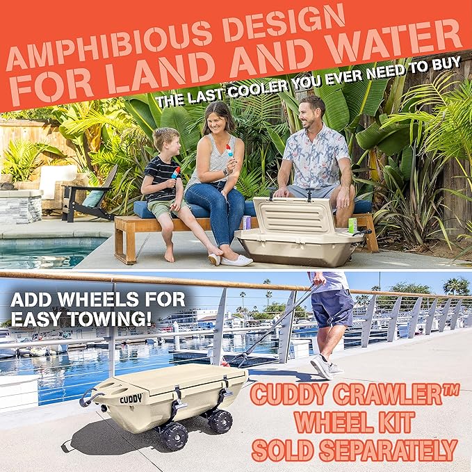 CUDDY Floating Cooler and Dry Storage Vessel for Land & Water – 40QT– Great for River, Beach, Kayak, Pool, & Lake - Multiple Color Options