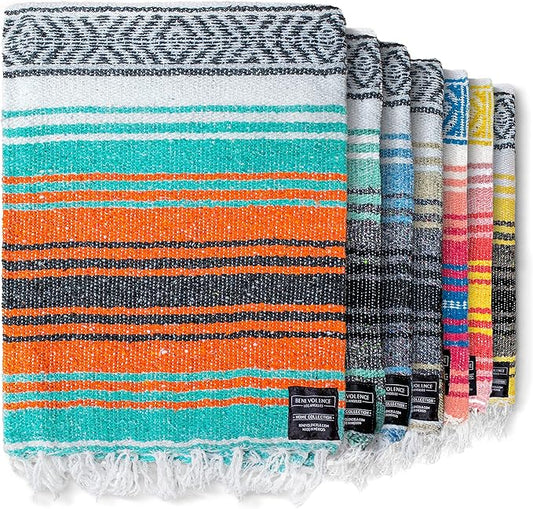Benevolence LA Authentic Handwoven Mexican Blanket, Yoga Blanket - Perfect Outdoor Picnic Blanket, Beach Blanket, Camping Blanket, Equestrian Saddle Blanket, Serape Blanket 50x70 inches - 1 Blanket