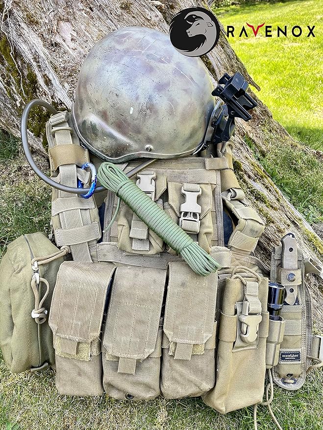 Ravenox Type III 550 Paracord | Genuine Military 550 Cord (Camo Green)(25 FT)| 7 Inner Strand, 100% Twisted Nylon Cordage | Parachute Cord Rope for Military, Survival, Outdoor Recreation | Made in USA