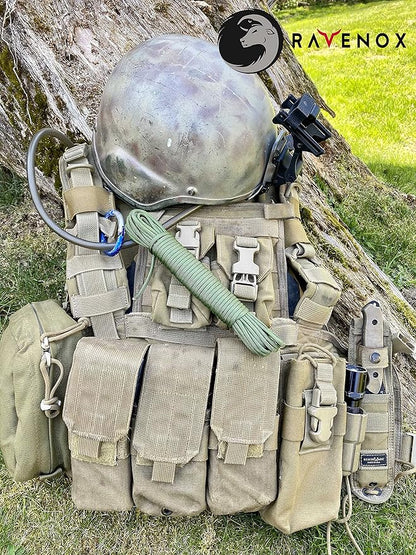Ravenox Type III 550 Paracord | Genuine Military 550 Cord (Camo Green)(25 FT)| 7 Inner Strand, 100% Twisted Nylon Cordage | Parachute Cord Rope for Military, Survival, Outdoor Recreation | Made in USA