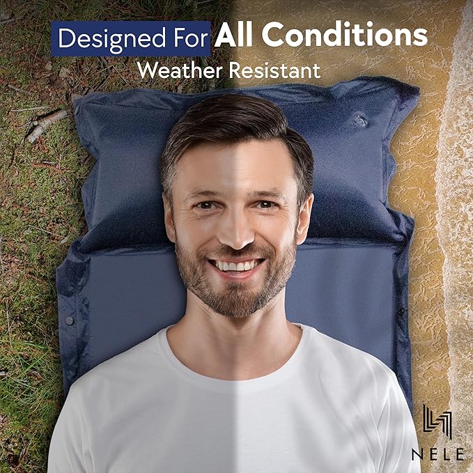 NELE Polyester Self Inflating Sleeping Pad Camping - Portable Camping Mattress, Easy to Inflate Sleeping Mat for Hiking, Traveling & Backpacking (2''/Dark Blue)
