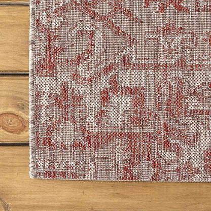 JONATHAN Y SMB105A-6SQ Estrella Bohemian Medallion Textured Weave Red/Taupe 6' Square Indoor/Outdoor Area Rug, Pet Friendly, Non-Shedding, Stain Resistant, Easy-Cleaning for Backyard, Patio, Porch