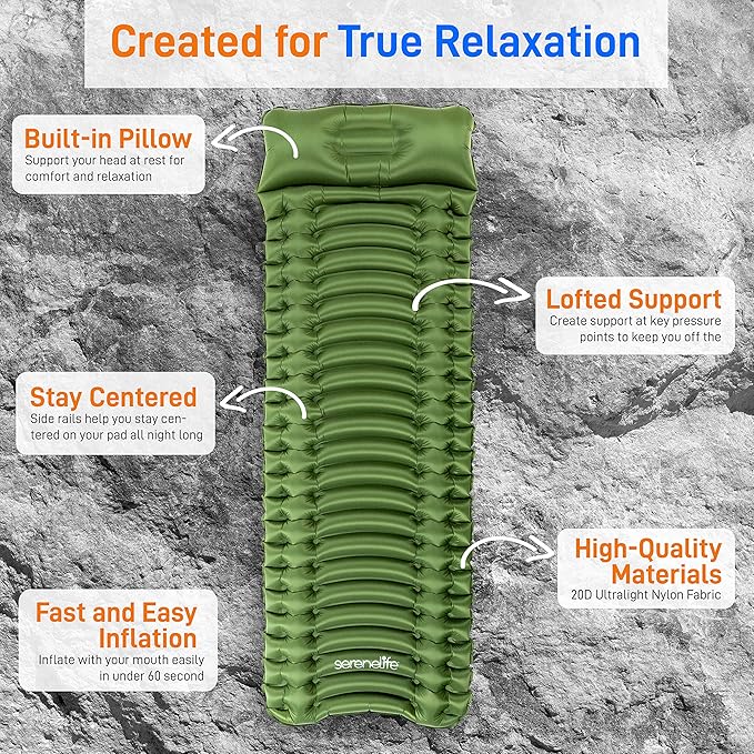 Backpacking Air Mattress Sleeping Pad - Self Inflating Waterproof Lightweight Sleep Pad Inflatable Camping Sleeping Mat w/Carrying Bag