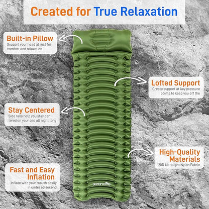 Backpacking Air Mattress Sleeping Pad - Self Inflating Waterproof Lightweight Sleep Pad Inflatable Camping Sleeping Mat w/Carrying Bag