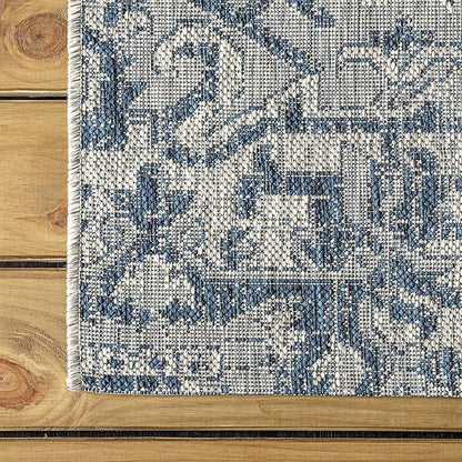 JONATHAN Y SMB105B-28 Estrella Bohemian Medallion Textured Weave Indoor Outdoor Runner Rug Coastal Bohemian Rustic Glam Easy Cleaning Bedroom Kitchen Backyard Patio Non Shedding, 2 X 8, Navy/Gray