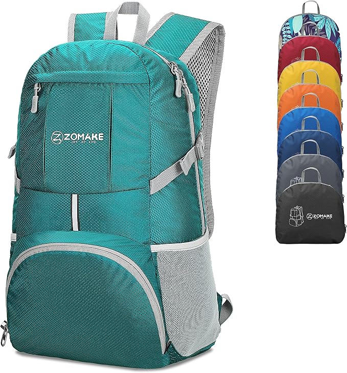 ZOMAKE Lightweight Packable Backpack 35L - Light Foldable Backpacks Water Resistant Collapsible Hiking Backpack - Compact Folding Day Pack for Travel Camping(Lake Green)